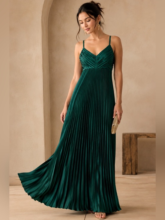 Boston Proper Dresses & Skirts - Boston Proper Size 6 Emerald Green Liquid Shine Pleated Maxi Dress Formal Gown